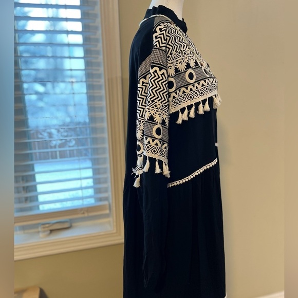 [XL] Kaktus Black Viscose Embossed Print Mini Tassels WMN Maxi Dress - Picture 7 of 15